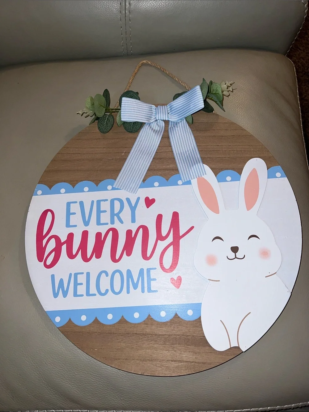 Every Bunny Welcome Door Sign - Blue and Pink
